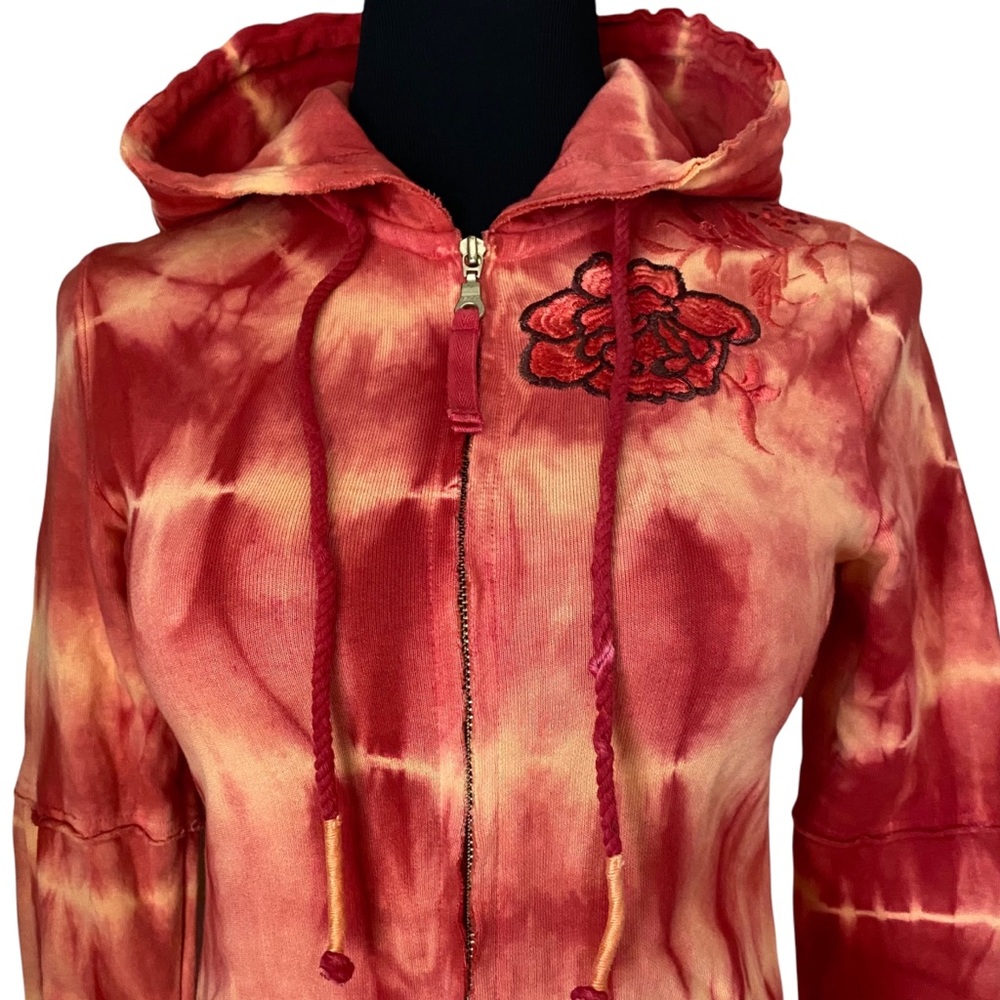 Vintage Anthro Free People Embroidered Tie Dye Zip Hoodie Sweatshirt Size Small